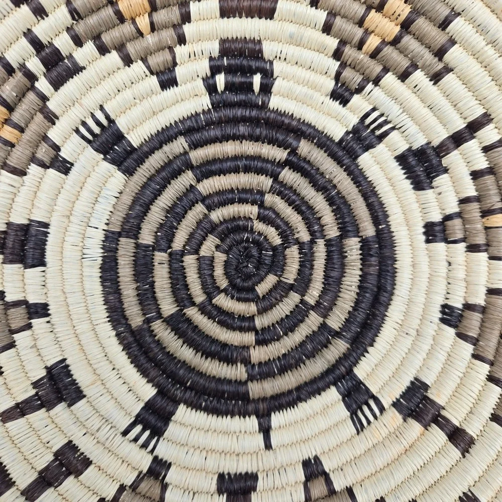 Handwoven Coiled Basket Bowl Geometric Turtle Brown‎ Cream Southwest Style 9.75